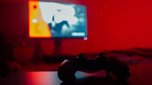 Black joystick on desk