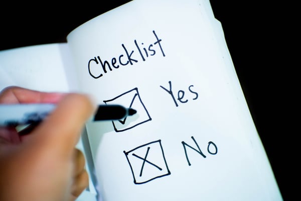 Checklist with yes and no boxes