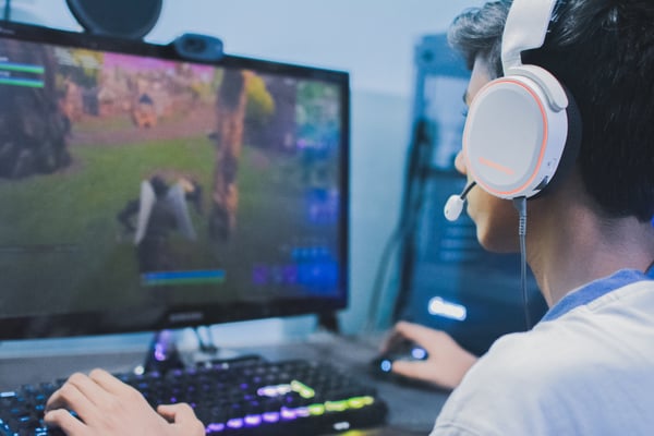 Gamer wearing white headset