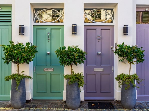 Green and purple doors