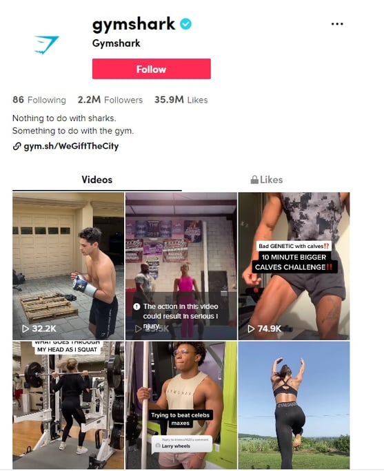 Gymshark tiktok profile