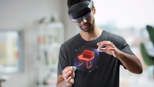 Man wearing mixed reality glasses