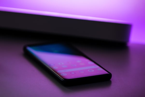 Mobile phone with purple lighting