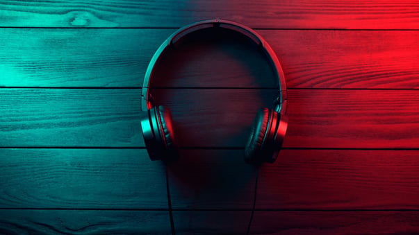 Red and green headphones