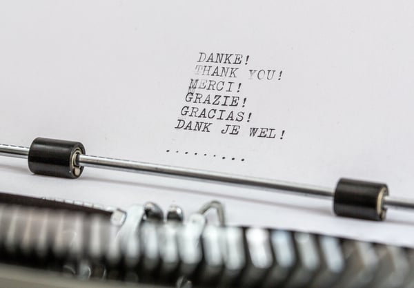 Thank you printed from typewriter in various languages