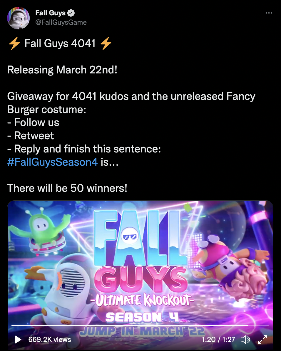Giveaways X post by Fall Guys