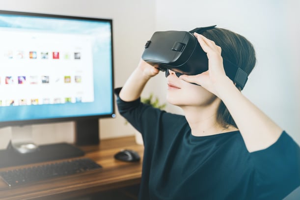 Woman using black VR