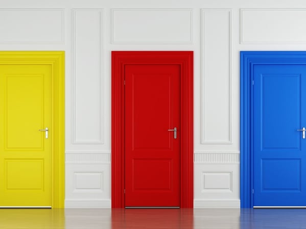 Yellow red and blue doors