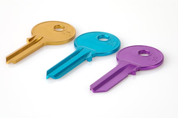 Yellow, blue and purple keys